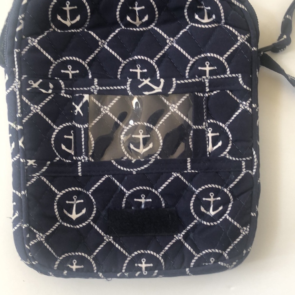 Nautical fabric small bag with multiple pockets and zippers in navy and white - Picture 7 of 9